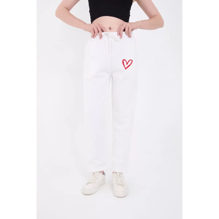 Arnay Oversize Boru Paça Baskılı Eşofman Pantolon - Beyaz