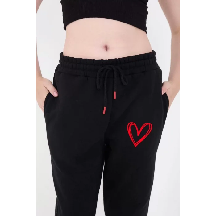 Arnay Oversize Boru Paça Baskılı Eşofman Pantolon - Siyah