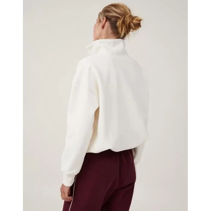 Arnay Oversize Yarım Farmuarlı Yakalı Basic Sweatshirt - Beyaz