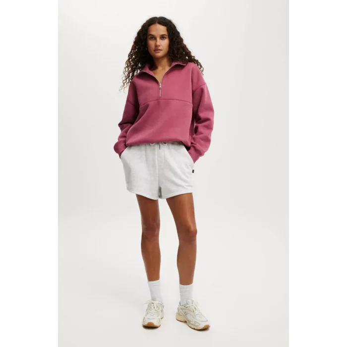 Arnay Oversize Yarım Farmuarlı Yakalı Basic Sweatshirt - Gül Kurusu