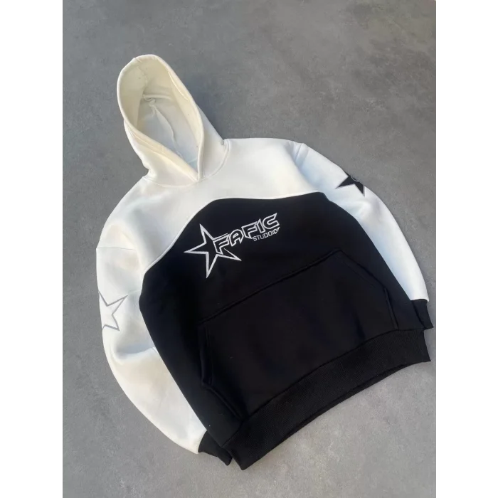 Arnay Parçalı Nakış İşlemelıkapüşonlu Sweatshirt - Beyaz