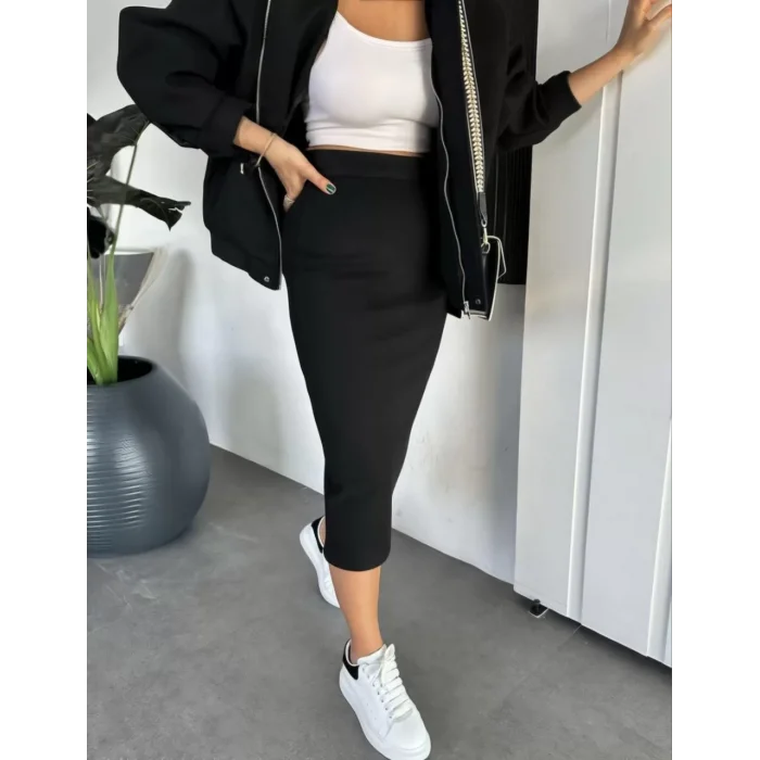 Arnay Ryse Kadın Mevsim Kaşe Fermuarlı Ceket Etek Takım Kaşmir Ceket Etekli  İkili Takım Kaşe Bomber Ceket-etek Takım