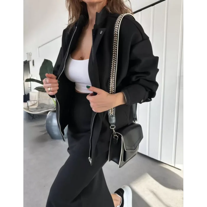 Arnay Ryse Kadın Mevsim Kaşe Fermuarlı Ceket Etek Takım Kaşmir Ceket Etekli  İkili Takım Kaşe Bomber Ceket-etek Takım