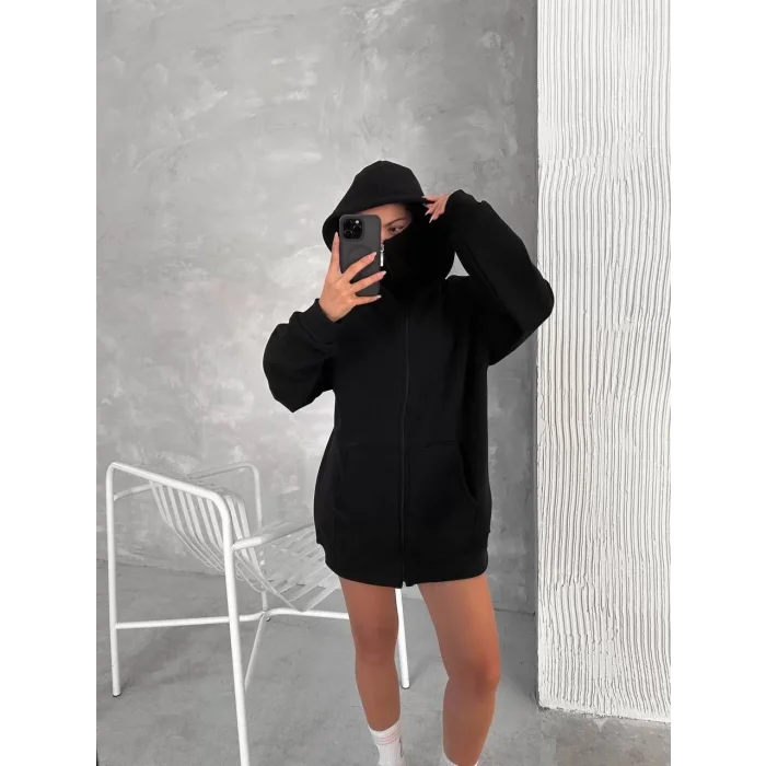 Arnay Samuray Zıp Fermuarlı Kapüşonlu Sweatshirt- Siyah