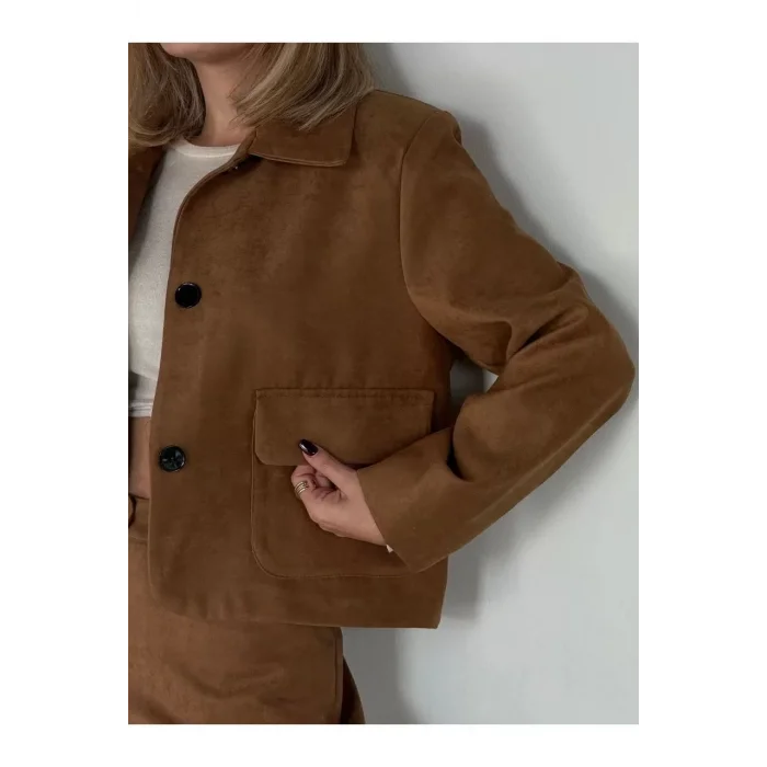 Arnay Süet Ceket Palazzo Pantolon İkili Takım - Kahve