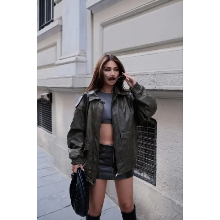 Arnay Suni Deri Pilot Ceket