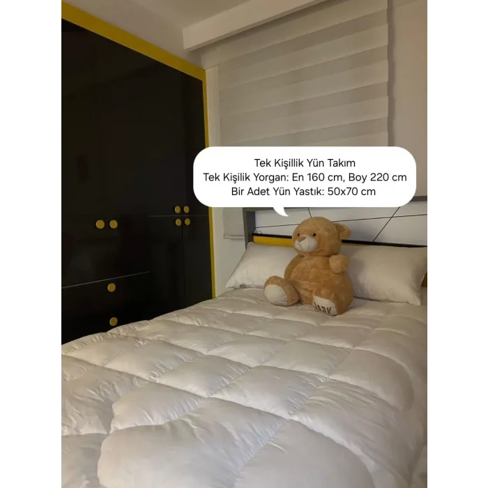 Arnay Tek Kişilik Doğal Yün Yorgan Ve Yastık Takımı - Beyaz