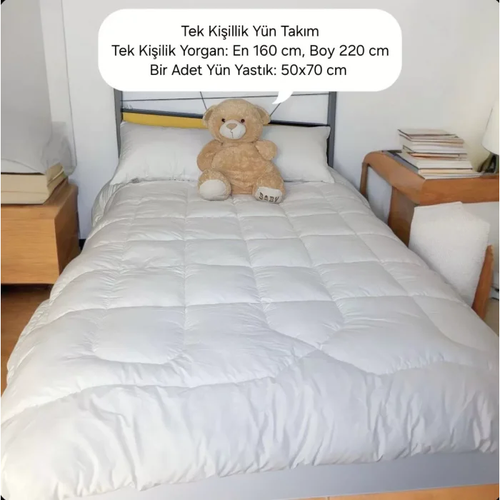 Arnay Tek Kişilik Doğal Yün Yorgan Ve Yastık Takımı - Beyaz