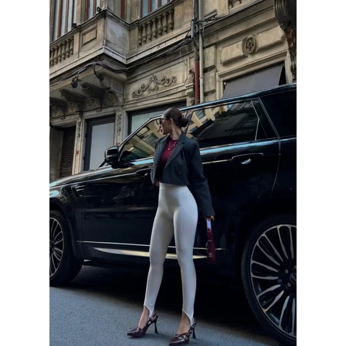 Arnay Toparlayıcı Füzo Tayt Likralı Ayak Detaylı - Beyaz