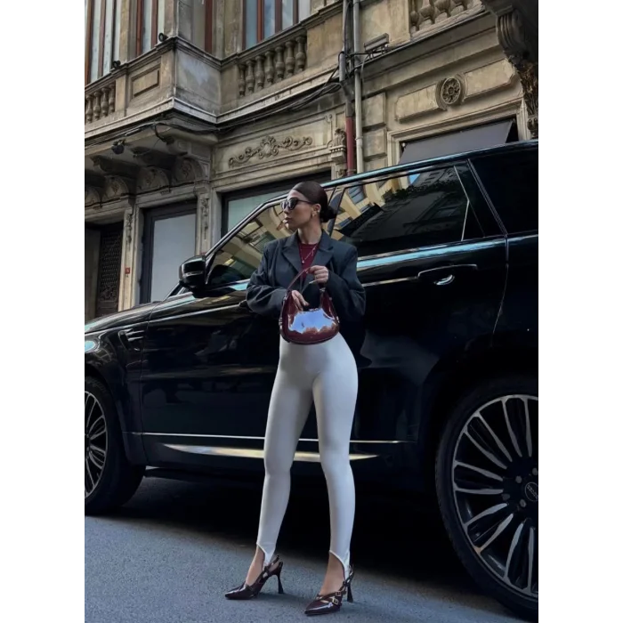 Arnay Toparlayıcı Füzo Tayt Likralı Ayak Detaylı - Beyaz