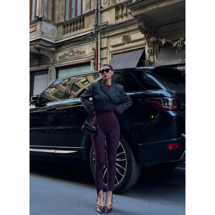 Arnay Toparlayıcı Füzo Tayt Likralı Ayak Detaylı - Bordo