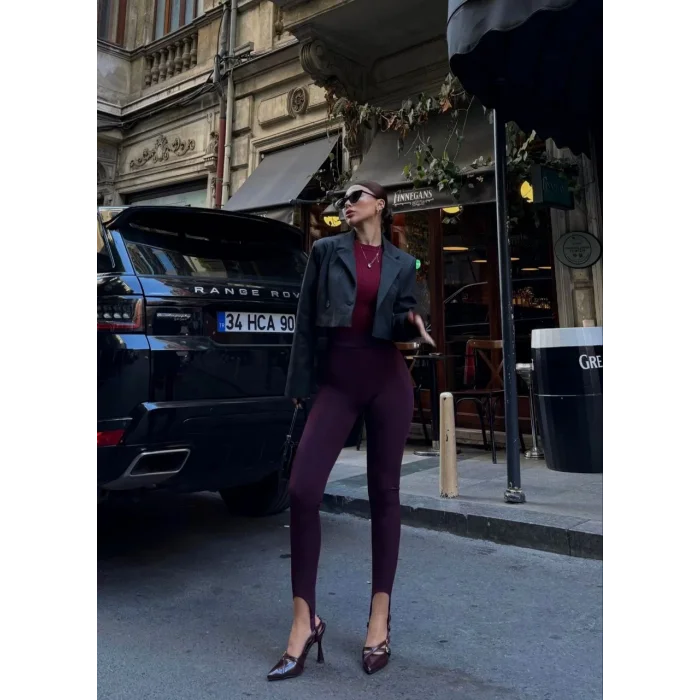 Arnay Toparlayıcı Füzo Tayt Likralı Ayak Detaylı - Bordo