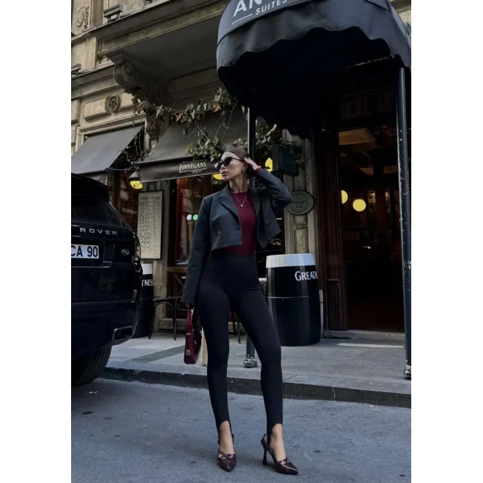 Arnay Toparlayıcı Füzo Tayt Likralı Ayak Detaylı - Siyah