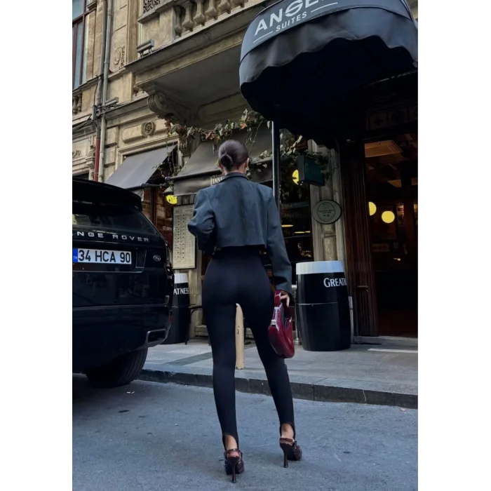 Arnay Toparlayıcı Füzo Tayt Likralı Ayak Detaylı - Siyah