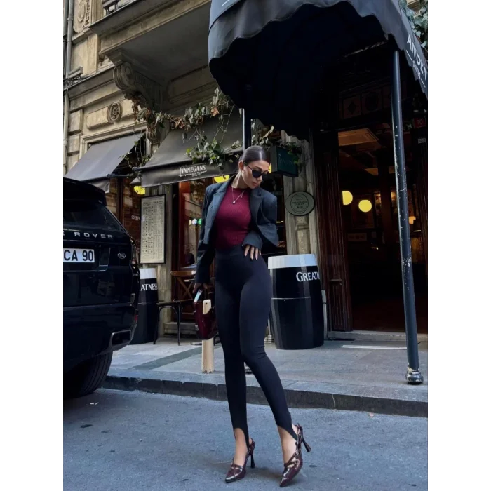 Arnay Toparlayıcı Füzo Tayt Likralı Ayak Detaylı - Siyah