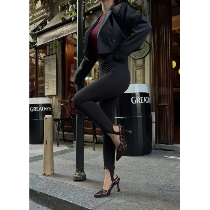 Arnay Toparlayıcı Füzo Tayt Likralı Ayak Detaylı - Siyah