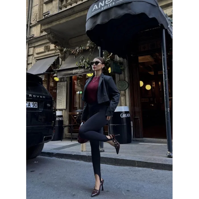 Arnay Toparlayıcı Füzo Tayt Likralı Ayak Detaylı - Siyah