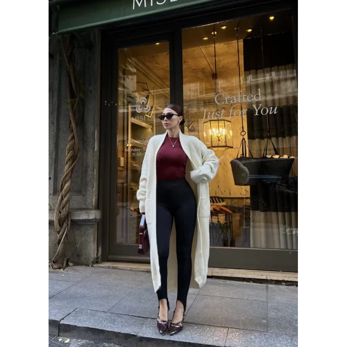 Arnay Triko Cepli Uzun Hırka - Beyaz