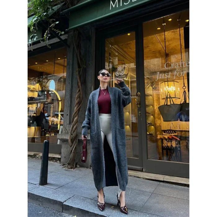 Arnay Triko Cepli Uzun Hırka - Füme