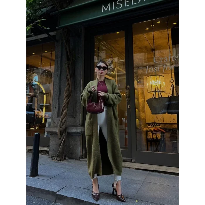 Arnay Triko Cepli Uzun Hırka - Haki