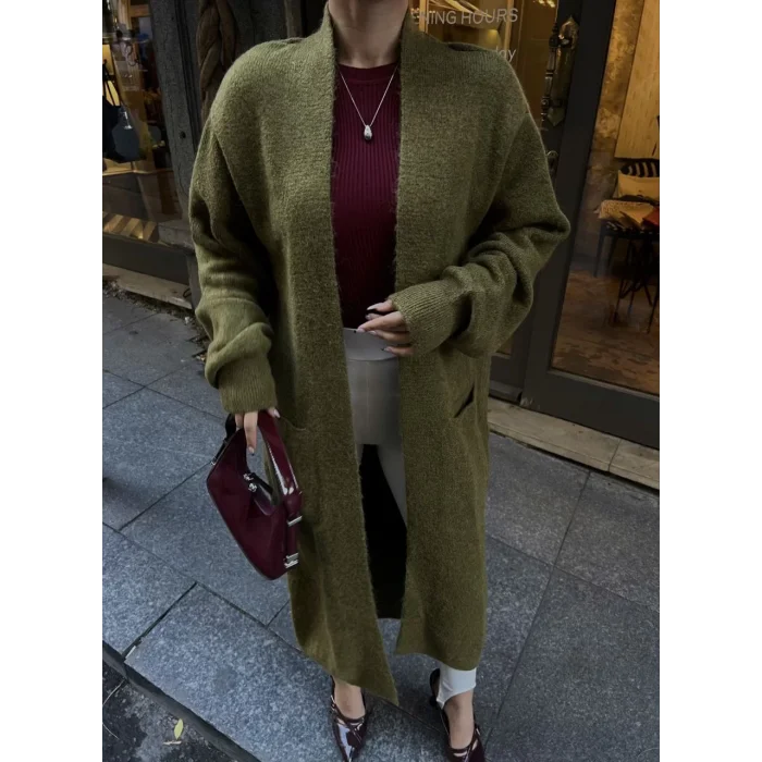 Arnay Triko Cepli Uzun Hırka - Haki