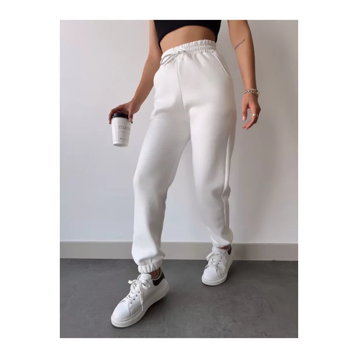 Arnay Üç İplik Basic Lastikli Eşofman Pantolon - Beyaz