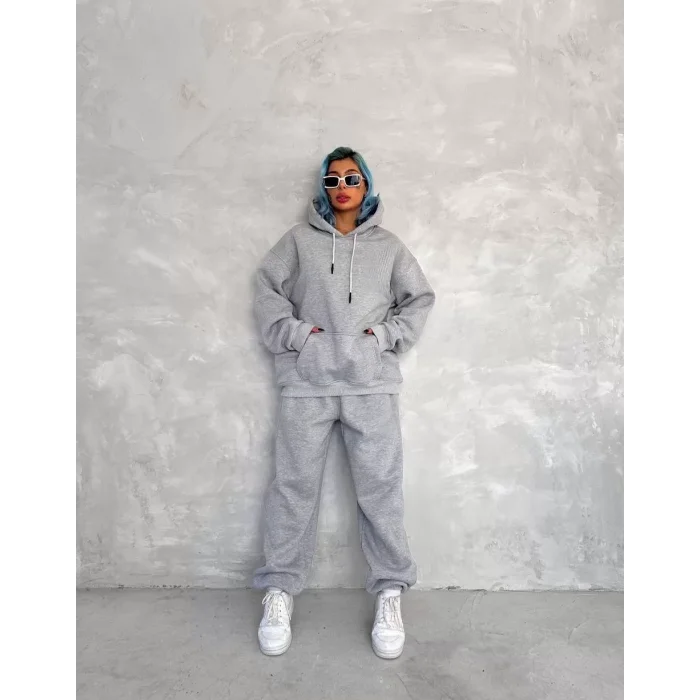 Arnay Üç İplik Kapüşonlu Eşofman Takım - Gri