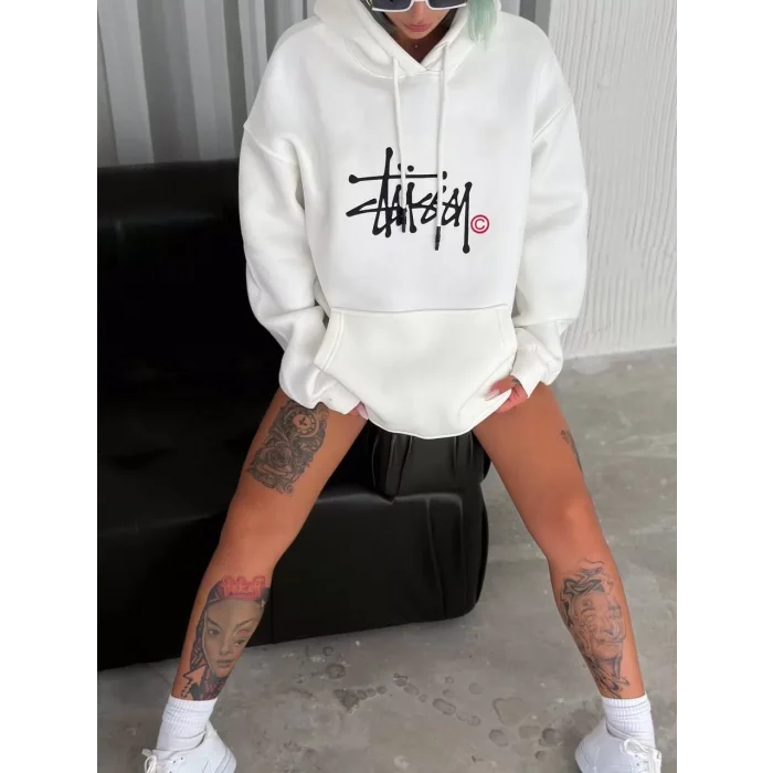 Arnay Üç İplik Kapşonlu Baskılı Sweatshirt - Beyaz