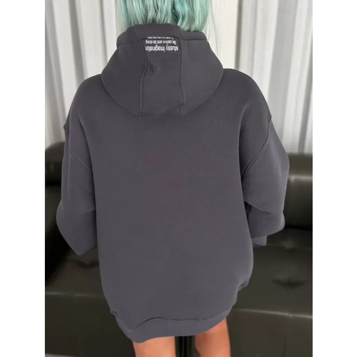 Arnay Üç İplik Kapşonlu Baskılı Sweatshirt - Füme