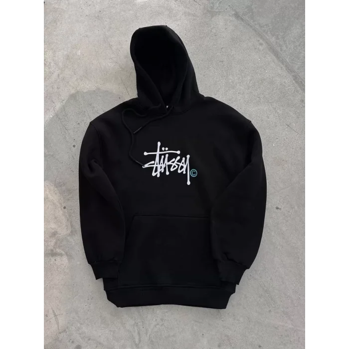 Arnay Üç İplik Kapşonlu Baskılı Sweatshirt - Siyah