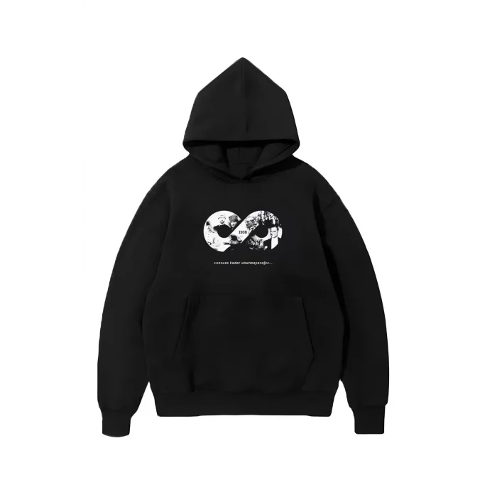 Arnay Üç İplik Kapüşonlu 10 Kasıma Özel Sweatshirt - Siyah