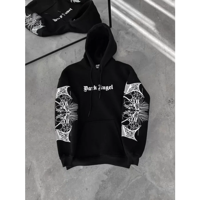 Arnay Üç İplik Kapüşonlu Baskılı Oversize Sweatshirt- Siyah