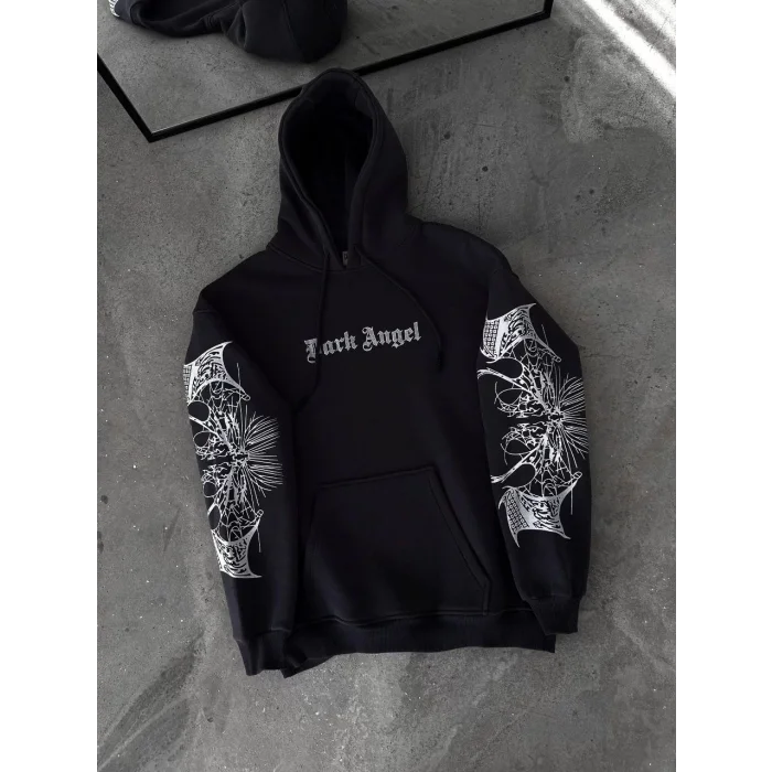 Arnay Üç İplik Kapüşonlu Baskılı Oversize Sweatshirt- Siyah