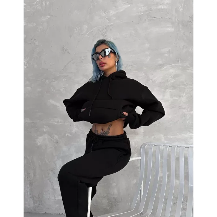 Arnay Üç İplik Kapüşonlu Eşofman Takım - Siyah