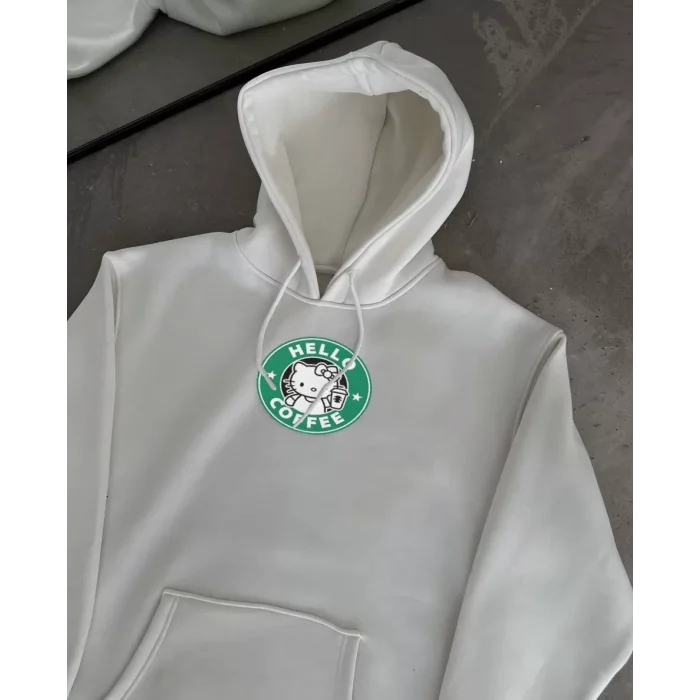 Arnay Üç İplik Penye Uzun Kol Kapüşonlu Sweatshirt - Beyaz