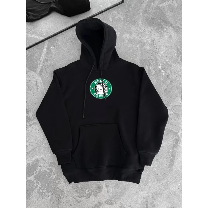 Arnay Üç İplik Penye Uzun Kol Kapüşonlu Sweatshirt - Siyah