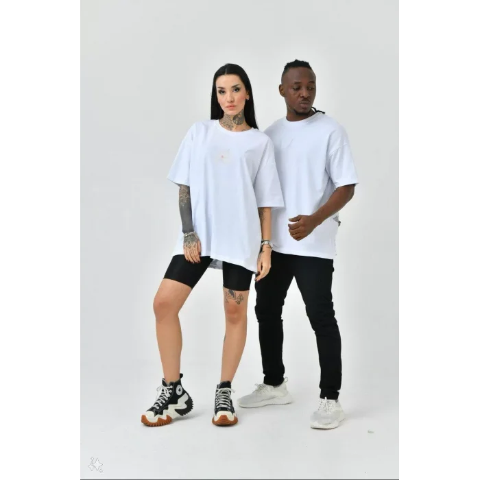Arnay Unisex Basic Bisiklet Yaka Oversize T-shirt - Beyaz