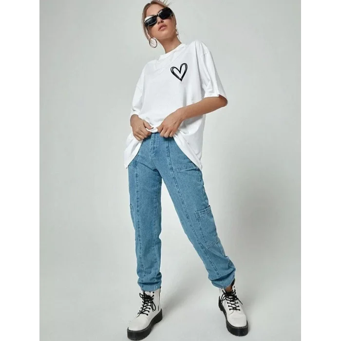 Arnay Unisex Baskılı Oversize T-shirt - Beyaz