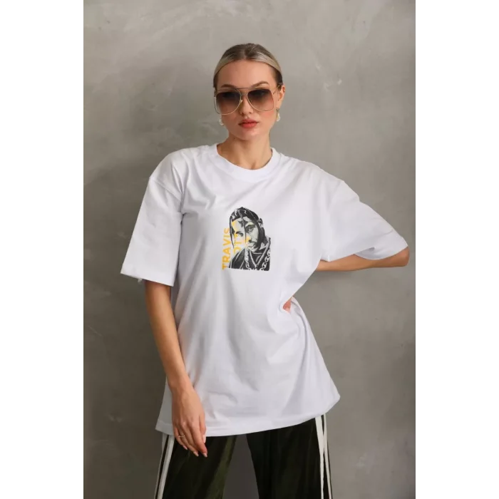 Arnay Unisex Baskılı Oversize T-shirt - Beyaz