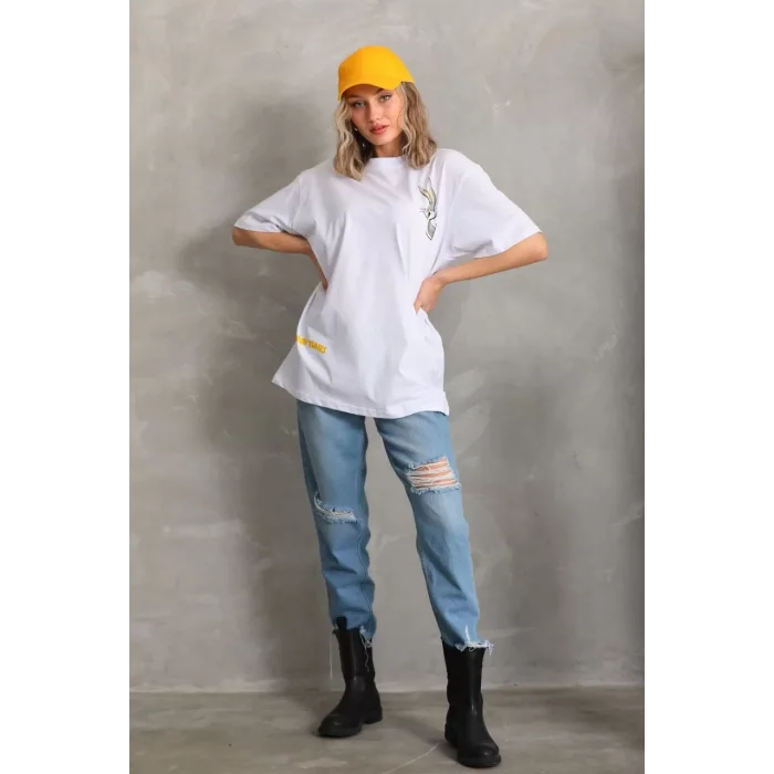 Arnay Unisex Baskılı Oversize T-shirt - Beyaz