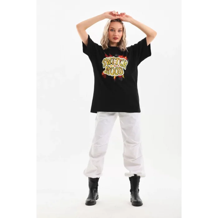 Arnay Unisex Baskılı Oversize T-shirt - Siyah