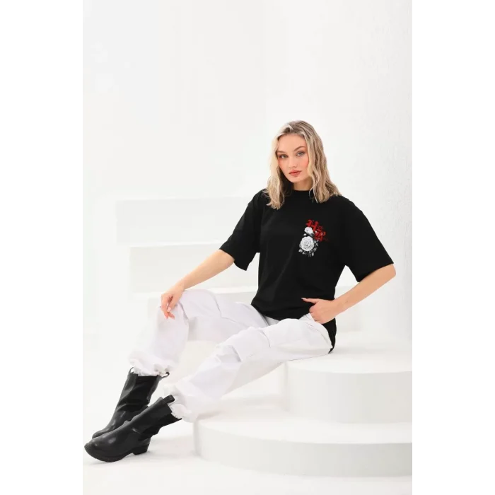 Arnay Unisex Baskılı Oversize T-shirt - Siyah