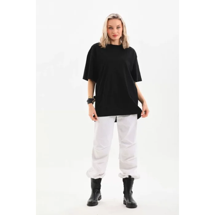 Arnay Unisex Bisiklet Yaka 20/1 Düz Oversize T-shirt - Siyah