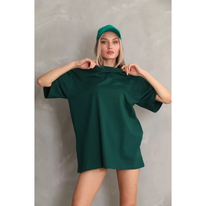 Arnay Unisex Bisiklet Yaka 20/1 Düz Oversize T-shirt - Yeşil