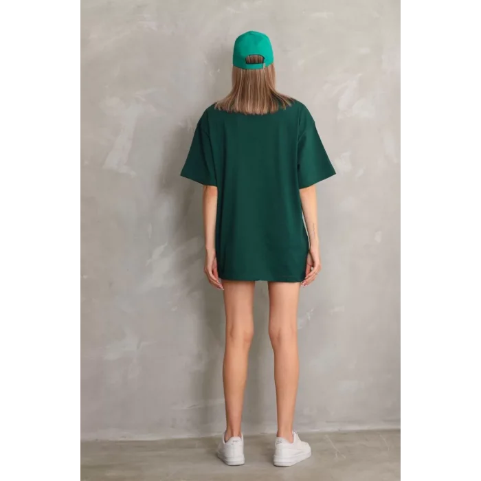 Arnay Unisex Bisiklet Yaka 20/1 Düz Oversize T-shirt - Yeşil