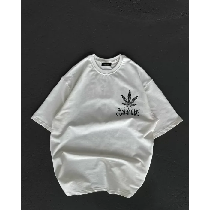 Arnay Unisex Bisiklet Yaka Baskılı Oversize T-shirt - Beyaz