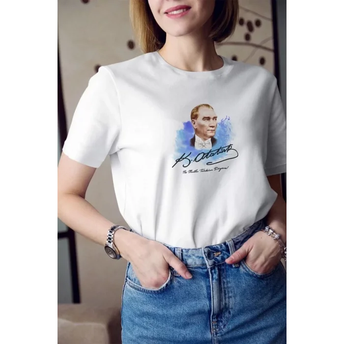 Arnay Unisex Bisiklet Yaka Baskılı Oversize T-shirt - Beyaz