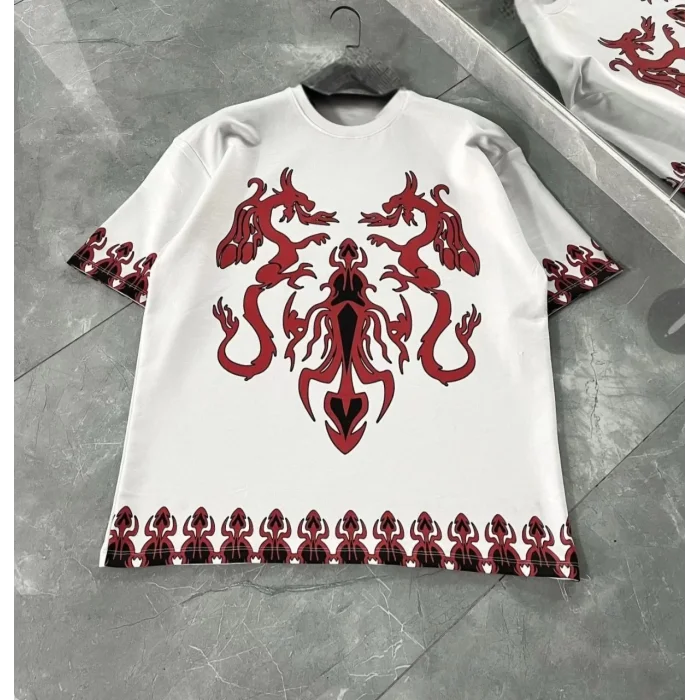 Arnay Unisex Bisiklet Yaka Baskılı Oversize T-shirt - Beyaz