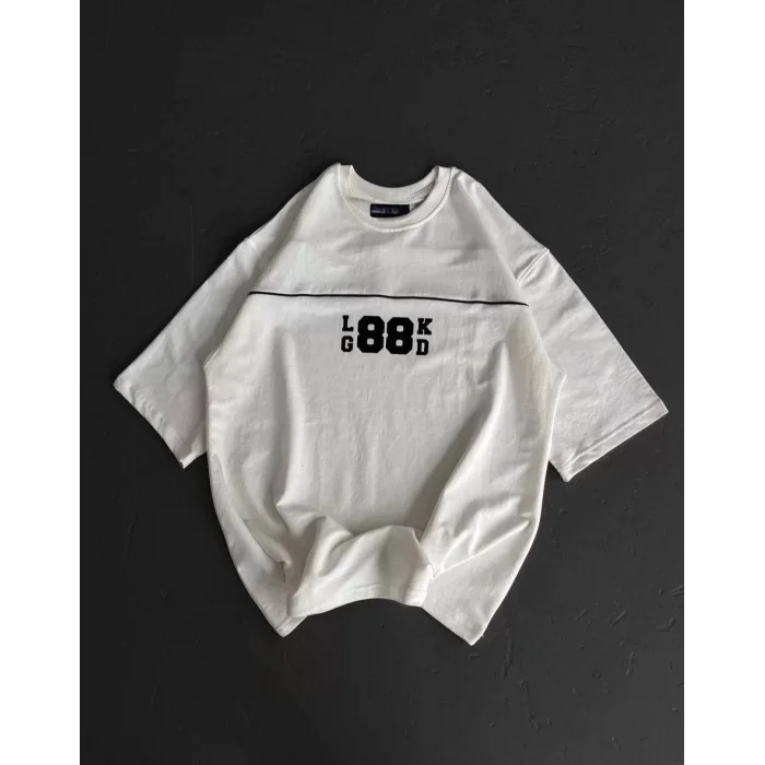 Arnay Unisex Bisiklet Yaka Baskılı Oversize T-shirt - Beyaz