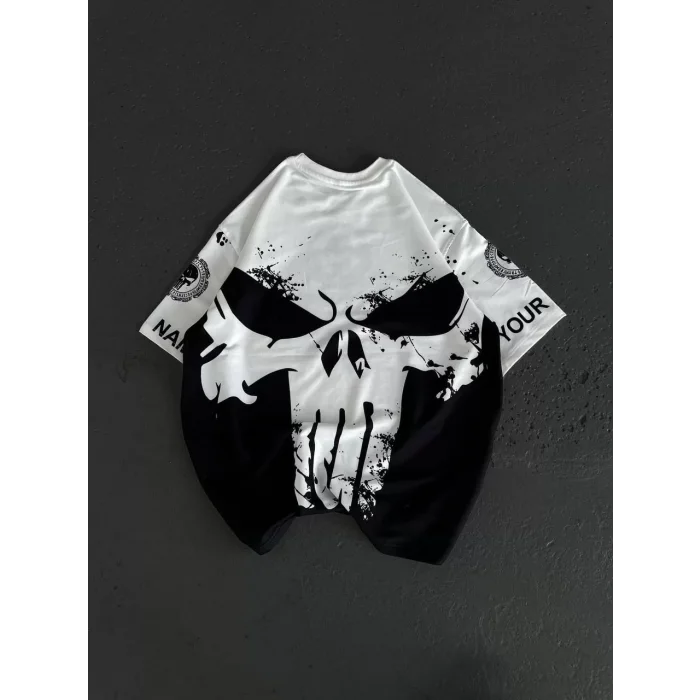 Arnay Unisex Bisiklet Yaka Baskılı Oversize T-shirt - Beyaz